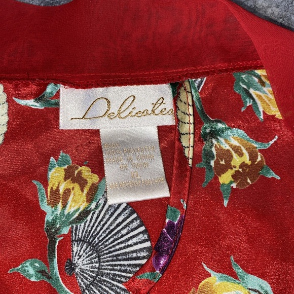 Vintage‎ Delicates Robe Women's XL Red Floral Asian Fan Sensu Sheer Sleeve Y2K - Picture 5 of 9